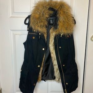 INC International Concepts Convertible Black Faux-Fur Vest, 3 in 1 Size XS